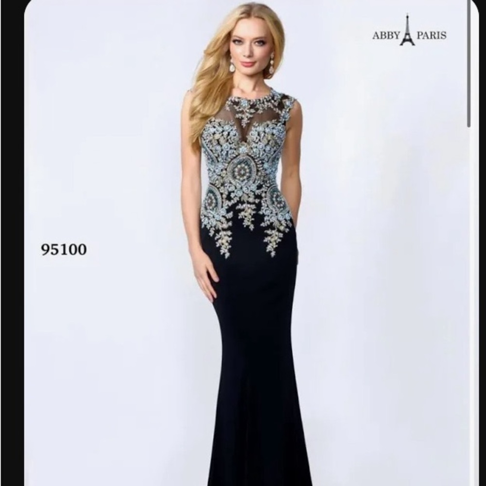 NWT Abby Paris Black & Turquoise Sequined Gown